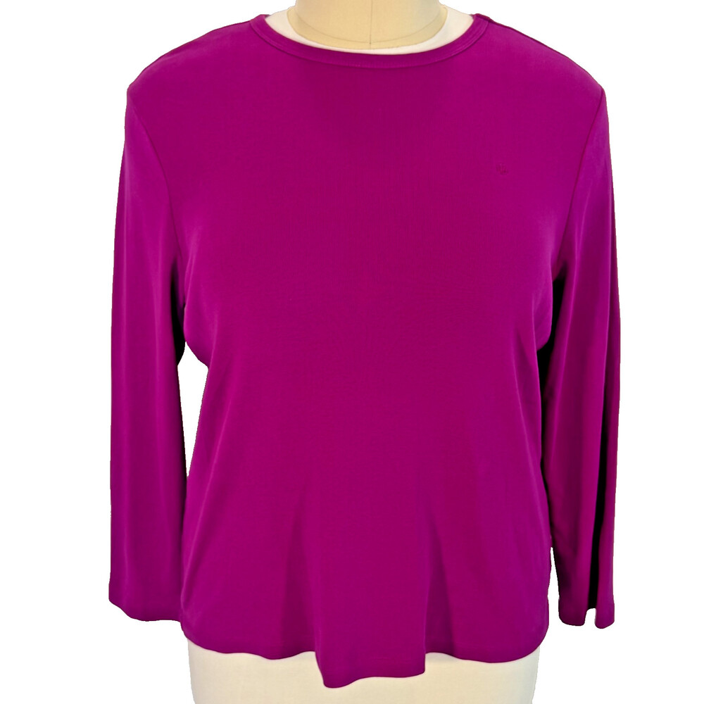 Lauren Ralph Lauren Long Sleeve Tee Shirt Women's 3X Deep Fuchsia Purple